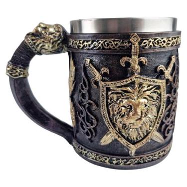 Imagem de Caneca Decorativa Medieval Relevo Brasão Leão Em Resina - GS
