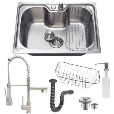 Imagem de CUBA COZINHA 50x40CM INOX 304 COM TORNEIRA GOURMET ESCOVADA - STILLUS 