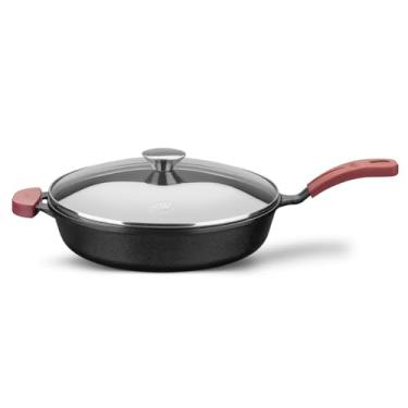 Imagem de MTA - Frigideira com Tampa de Vidro Forno Fogão N°28 de 3,1 Litros, Cabo de Silicone, Linha Ferro Fundido