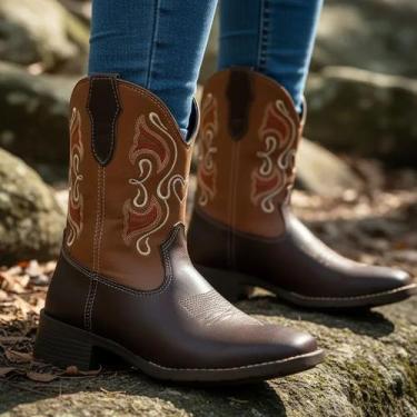 Imagem de Bota Texana Infantil Unissex em Couro Legítimo Cano Bordado Tribal Kap