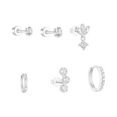 Imagem de Conjunto De 6 Pares De Brincos De Argola De Aço Inoxidável Com Estrela