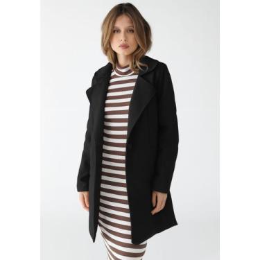 Imagem de Casaco Feminino Lã Batida Soft Botão Unitário - Levosch, Preto, P