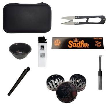 Imagem de Kit Tabacaria Completo, 7 Peças com Estojo, Seda de Vidro, Tubinho, Mocó, Cuia, Tesoura, Dichavador 3 Partes, Seda King Size