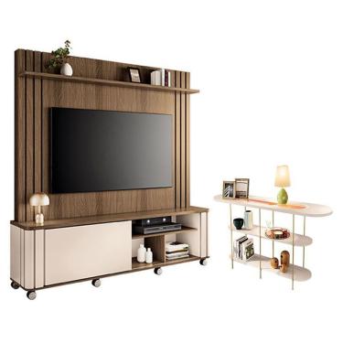 Imagem de Estante Home Theater Trinus Castanho Off White Com Aparador Infinity Off White - Hb Móveis