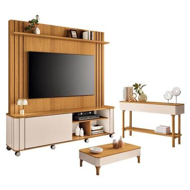 Imagem de Estante Home Theater Trinus Cinamomo Off White Com Mesa De Centro Liz E Aparador Fiero...