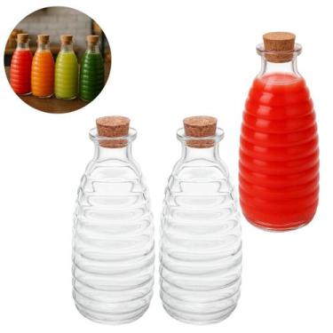 Imagem de 2 Garrafas de Vidro Colmeia Tampa Rolha P/ Bebidas 270ml - Lyor