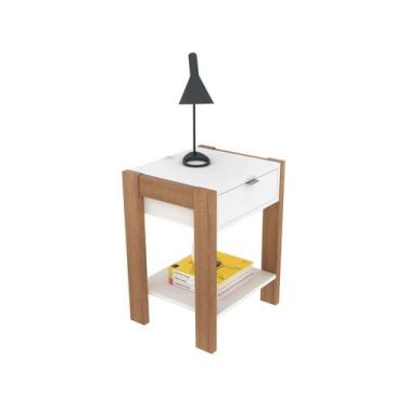 Imagem de Mesa de Cabeceira com 1 Gaveta e 1 Tomada Bivolt - Branco/Amêndoa - Te