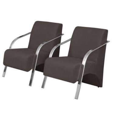 Imagem de Kit 2 Poltronas Vênus 1 Lugar Pés Alumínio Marrom - D SALLA