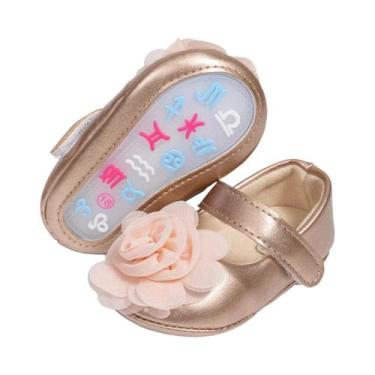 Imagem de Sapatos De Princesa Dourados Para Bebês Meninas Com Laço Fofo E Flor, 