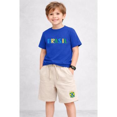 Imagem de Conjunto Infantil Brasil Kit Camiseta Short Moletinho Torcedor Copa Relogio Digital-Masculino