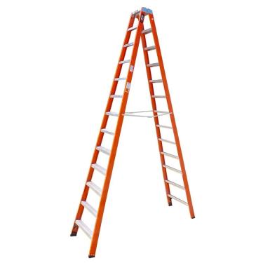Imagem de Escada Tesoura Profissional Fibra de Vidro e Alumínio 13 Degraus 3,60m Duplo Acesso Sín...