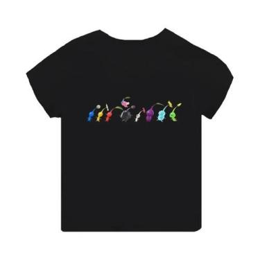 Imagem de Camiseta Infantil Preta De Manga Curta Pikmin 4 Com Estampa De Desenho