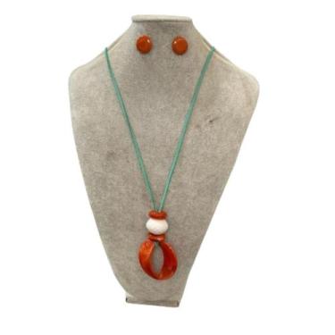 Imagem de Colar Feminino Maxi Kit Com Brinco Resina Cordão Atemporal - MLBpel, J