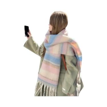Imagem de Cachecol De Inverno Grosso Para Mulheres, Listrado Em Cores, Imitação 