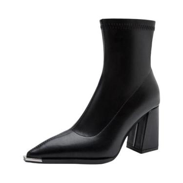 Imagem de Botas De Cano Baixo Femininas De Salto Grosso Com Bico Fino Para Outon