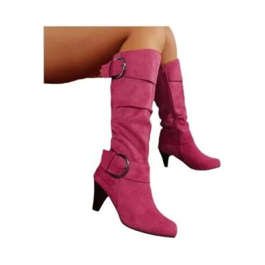 Imagem de Botas Femininas De Cano Alto Com Zíper E Bico Fino Tamanho Plus, Alta 