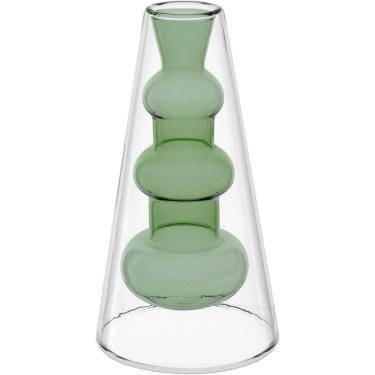 Imagem de VASO DECORATIVO ENFEITE PLANTA PAREDE DUPLA BOROSSILICATO 19x9x9cm VERDE