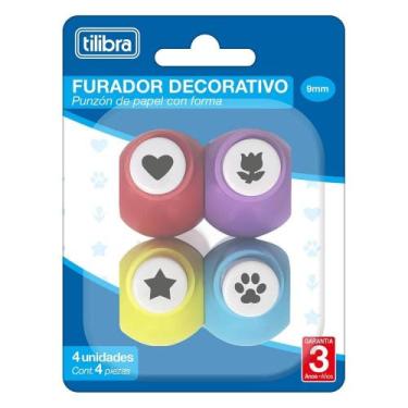 Imagem de Furador Decorativo Tilibra 9mm Sortido - 4 Furadores