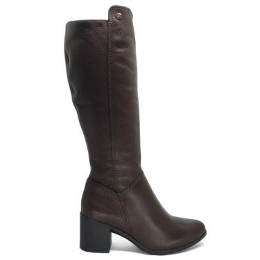 Imagem de Bota Feminina Bottero Cano Longo Salto Médio Couro 346903 Cor:Marrom E