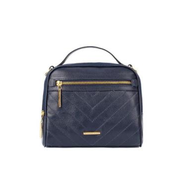 Imagem de Bolsa de mão em couro Lara preta Feminino, Azul