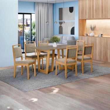 Imagem de Conjunto Sala de Jantar Lina em Madeira Maciça 6 Cadeiras Linho Fendi 