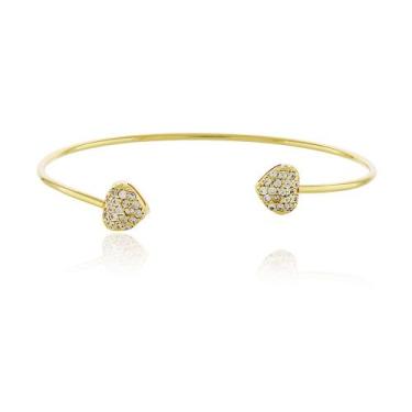 Imagem de Bracelete Verona 2 Corações Cravejados  Banho Ouro 18K - Via Acessorio