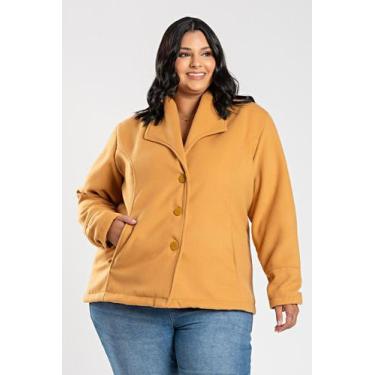Imagem de Casaco Feminino Plus Size em Lã Batida c/ Bolso - Serena, G6, Caramelo