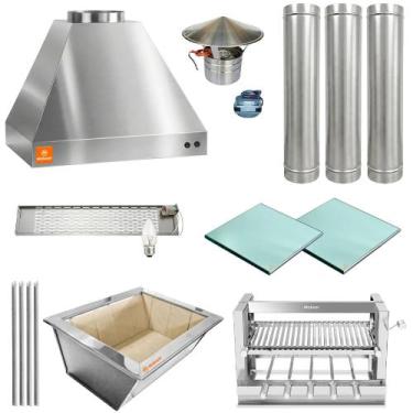Imagem de Kit Churrasqueira Gourmet Completa Inox 430 Grill Elevatório 5 Espetos