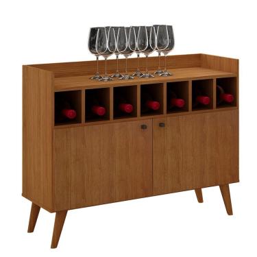 Imagem de Buffet Bar Napoli 2 Portas 3 Prateleiras MDF Aramado com Nichos para Garrafas Cinza Leifer Móveis