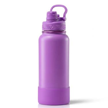Imagem de Garrafa Térmica de Água 1 Litro com Alça Garrafinha 2 em 1 com Canudo e Saída Livre em Inox e Sistema Térmico a Vácuo (Roxo)