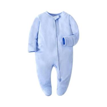 Imagem de Pijamas De Algodão Branco Unissex Para Bebês Recém-Nascidos Com Zíper 