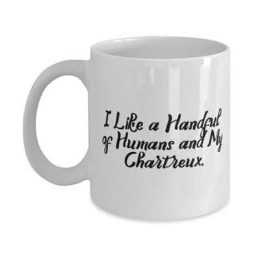 Imagem de Presentes de gato Chartreux baratos, I Like a Handful of Humans and My Chartreux, caneca brilhante de 325 g para amigos de amigos