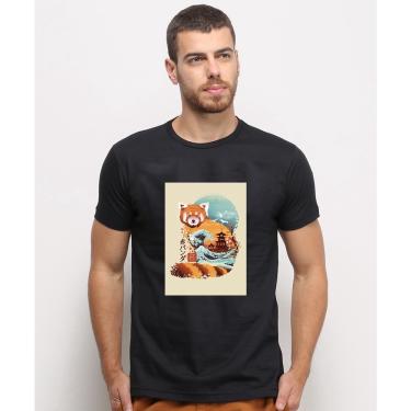 Imagem de Camiseta masculina Preta algodao Panda Vermelho Desenho Animal Art