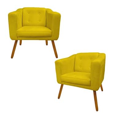 Imagem de Kit 02 Poltrona Cadeira Sofá Sala Estar Lavinia Recepção Escritório Amarelo - Dl Decor