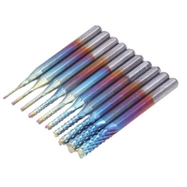 Imagem de Fresadora de topo de broca roteador CNC, broca de fresagem CNC de 10 unidades Carboneto de corte banhado a azul 0,8-3,175 mm para PCB para molde de plástico