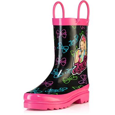 Imagem de Botas de chuva infantis JoJo Siwa da Nickelodeon para meninas, à prova d 'água, com alças fáceis de colocar – Botas de chuva infantis, Pink lack, 8 Toddler