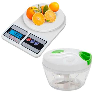 Imagem de Kit Balança Digital Cozinha 1g Até 10kg + Mini Processador