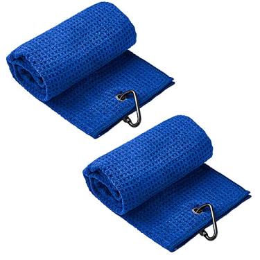Imagem de Pacote com 2 toalhas de golfe padrão waffle algodão com mosquetão toalhas de limpeza gancho de microfibra limpa tacos bolas mãos para homens mulheres (Azul marinho)
