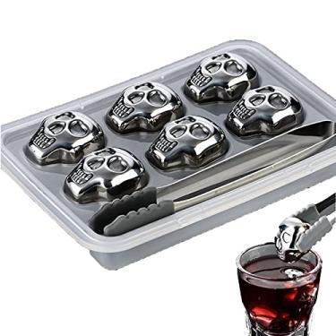 Imagem de HIOD Cabeça de caveira de aço inoxidável cubos de gelo pedras de uísque refrigerador de rock para bebidas vinho Vodka Spirits coquetel de cerveja