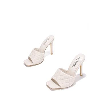 Imagem de Cape Robbin Stitch Sandálias brancas acolchoadas com bico aberto e salto agulha alto, Off-white, 40