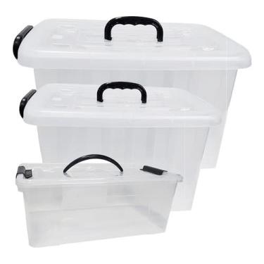 Imagem de Kit 3 Caixa Organizadora Container 12, 38, 77l Com Rodinhas