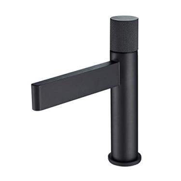 Imagem de Torneira de pia de latão de banheiro com alça única Lavagem de bacia de água quente e fria torneira misturadora de toalete montada no deck fosco alta torneira de pulverização curta, preto b (curto), china