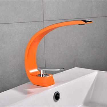 Imagem de Torneira de pia de banheiro torneiras de lavatório de latão preto com alça única cachoeira quente e fria misturador elegante, laranja, china