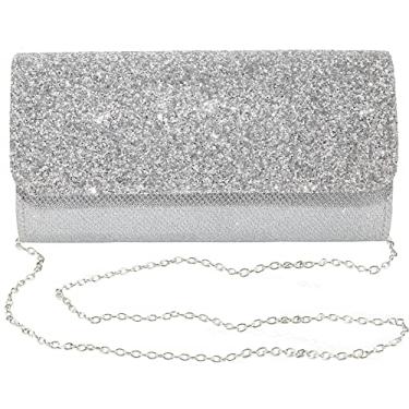 Imagem de Bolsas e bolsas de noite para mulheres, bolsa clutch para mulheres, festa de casamento, formatura, bolsa de ombro transversal, Prateado com glitter