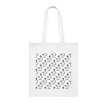 Imagem de Sacola com padrão de baleias sem costura, presente divertido, bolsa de ombro, bolsas reutilizáveis, cesta de Natal de aniversário, ideia de presente, Branco