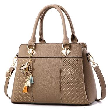 Imagem de Bolsa feminina de couro e bolsas fashion alça superior bolsa transversal grande bolsa de ombro para mulheres, Caqui
