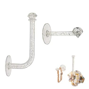 Imagem de Pacote com 4 suportes adesivos para apertar, organizador de acessórios de cabelo DIY ganchos de parede à prova d'água, apertado, transparente, glitter, bastão de apertar, faixa de cabelo, suporte para laços de cabelo