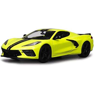Imagem de Maisto Diecast Cars Carro modelo Chevy Corvette Stingray Z51 Coupe amarelo com listras pretas 1/24 fundido da Maisto 31527