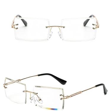 Imagem de Óculos de sol sem aro quadrado pequeno luxo tendência vintage óculos de sol para mulheres/homens estilo metal gradiente sombra retangular, ouro c7 claro, tamanho único
