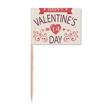 Imagem de Red Happy Valentine's Day 14 bandeiras de palito de dente com flecha de coração para decoração de festa